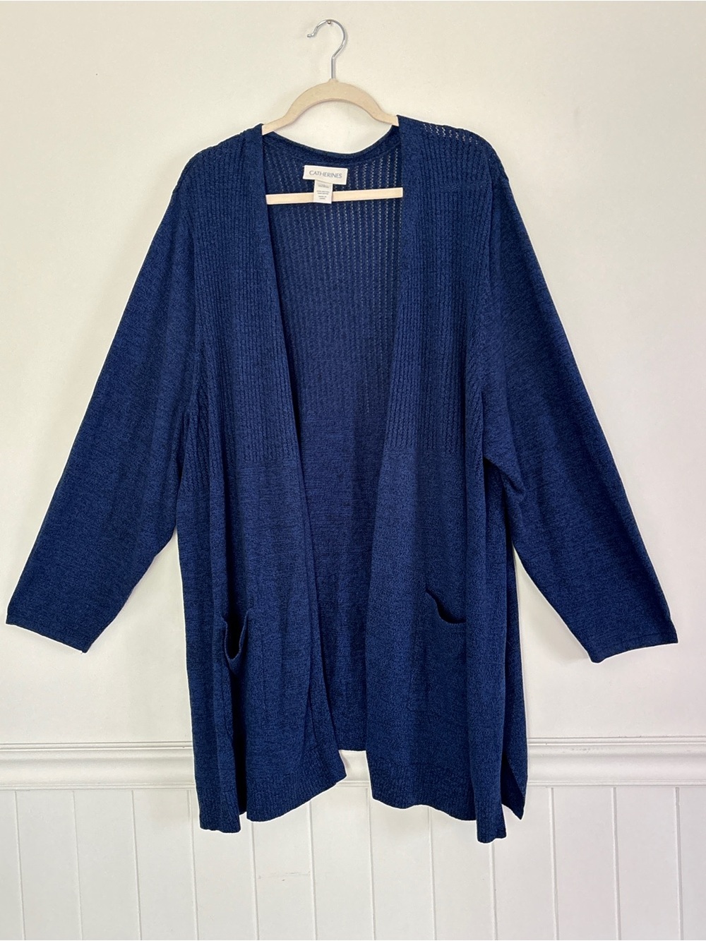Catherines Blue Open Front Cardigan Sweater w/ Pockets Size 5X 34/36W Layer *B96
